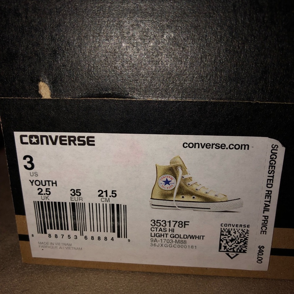 Converse kids size 3 Gold and White high tops
